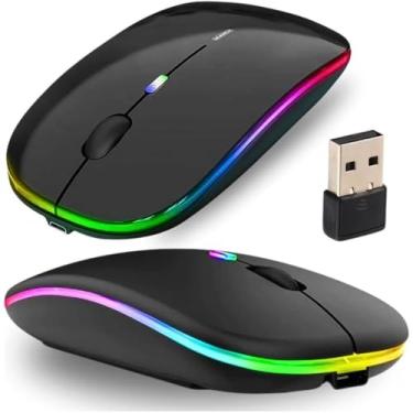 Imagem de Mouse sem Fio Recarregável com LED RGB Design Ergonômico Conexão Dual Bluetooth 5.0/USB 2.4GHz DPI Ajustável Compatível com Notebook PC Laptop Desktop e TV Smart Silencioso Premium (Preto)