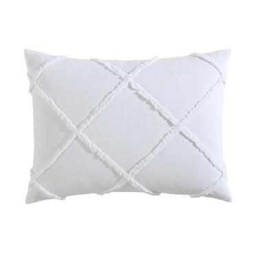 Imagem de ELLE Decor Colcha de chenille 100% algodão diamante, fronha padrão, branca