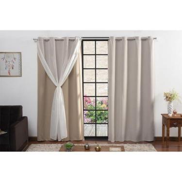 Imagem de Cortina corta luz com voil 2,80 x 2,20m avelã decoração quarto e sala 