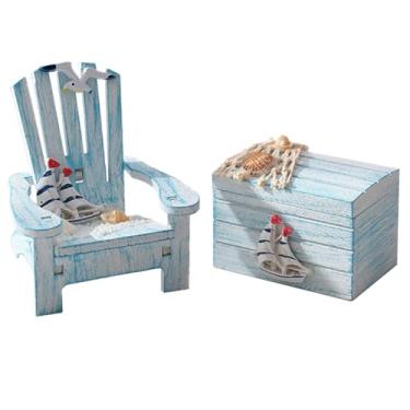 Imagem de AzsVbvs Pacote com 2 minicadeiras de madeira feitas à mão, decoração de praia, tema náutico, decoração para mesa de escritório em casa (veleiro)