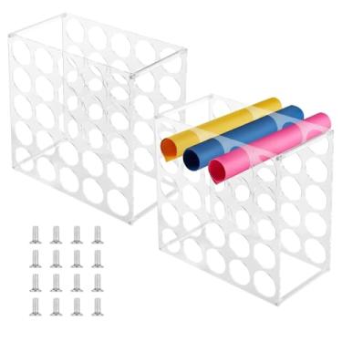 Imagem de Organizadores de rolo de vinil de 25 furos, 2 prateleiras de armazenamento de rolo, suportes de rolo de acrílico transparente, armazenamento multiuso, design que economiza espaço