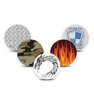 Imagem de ExpressionMed - Adesivos para Libre 3 e Libre 3 Plus Overpatch (pacote com 5) - Feito nos EUA, impermeável, não desfia, fitas de sensor CGM pré-cortadas (Pacote com Variedade Guerreiro)