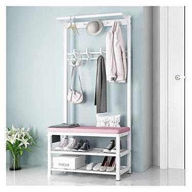 Imagem de Rack de armazenamento de árvore com banco de sapato, suporte de armazenamento integrado, multifuncional, com armação de metal, fácil de montar