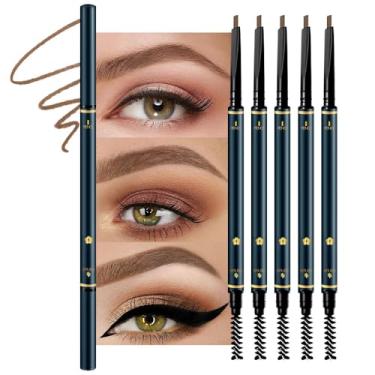 Imagem de Lápis de sobrancelha marrom escuro para mulheres, triângulo de dupla face, 5 peças, lápis mecânico retrátil de ponta fina, desenha pêlos de sobrancelha, define, preenche sobrancelhas, formas