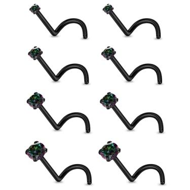 Imagem de Vsnnsns 18G, 20G, 22G, piercing de nariz, joias para mulheres, aço inoxidável cirúrgico 316L, saca-rolhas em forma de L, anéis de nariz reto, zircônia cúbica, piercing de narina, joias para mulheres e