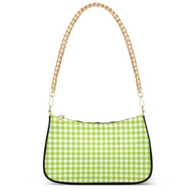 Imagem de Funny Sloth on Blue Cute Small Purse Hobo Cute Bag Women Cute Handbags Elegant Ladies Shoulder Bag, Xadrez búfalo verde limão