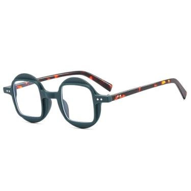 Imagem de JRLLFD Moda redonda mulheres óculos de sol retro punk claro gradiente lente tons uv400 homens rebites dupla cor (leopardo verde)