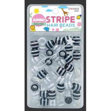 Imagem de DONNA Contas De Plástico Listradas Jumbo Para Cabelo, Tranças Diy, 1 Peça, Quick Beaders, Infantis, Cor Transparente/Preta