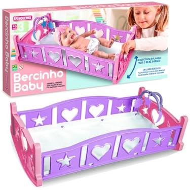 Imagem de Berço de Boneca Infantil com Pés para Balançar Caminha Rosa