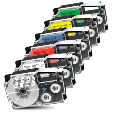 Imagem de Pristar Fita de etiqueta de substituição compatível de 18 mm para Casio XR-18WE XR-18X XR-18RD XR-18BU XR-18YW XR-18GN 18 mm 1.8 cm (3/10.2 cm x 26') para EZ Label Maker KL-120 KL-750 KL-780 KL-820 KL
