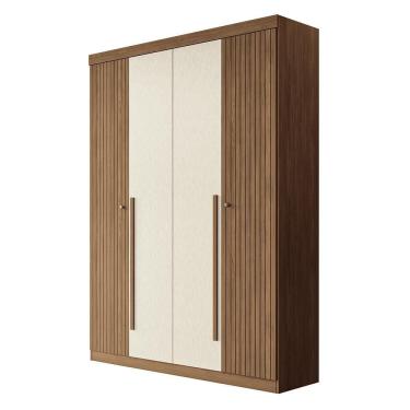Imagem de Guarda Roupa Solteiro Buriti Ripado 4 Portas Jatobá-areia - Santos Andirá Jatobá-areia