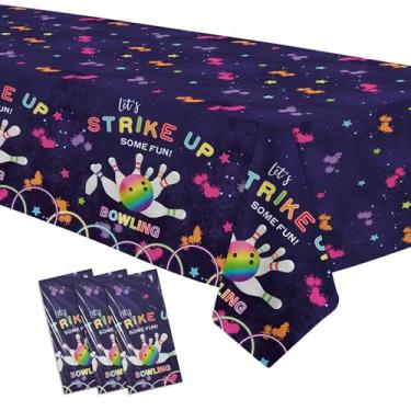Imagem de Xenorik Toalha de mesa descartável Let's Strike Up Some Fun Theme Bowling Party Decorações para chá de bebê, pacote com 3, 218 x 139 cm