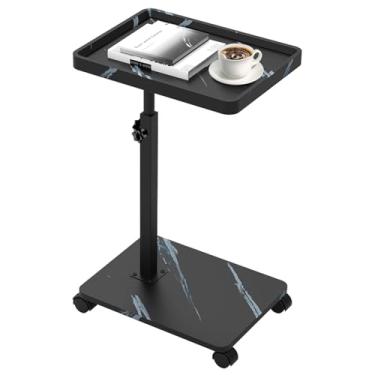 Imagem de Comeon Mesa lateral de sofá-cama, mesa lateral de sofá de altura ajustável, bandeja de TV, mesa de centro pequena para quarto, sala de estar (textura preta e branca para cima e para baixo, quadrada)