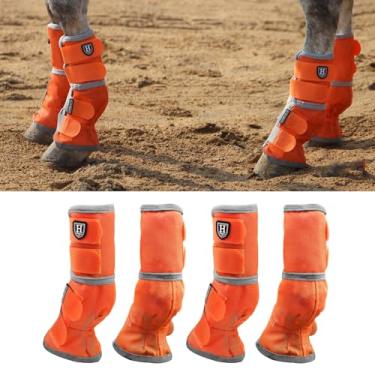 Imagem de Harrison Howard Botas com mosca de cavalo, ajuste perfeito e contornado, botas de malha densa com conforto ventilado, proteção confiável contra elementos de verão, conjunto de 4 cores laranja vibrante