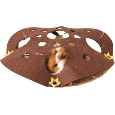 Imagem de Copfeu Refúgio de hamster de feltro removível para cama de animal pequeno, cabana, ninho de sono, acessórios de gaiola com túnel para hamster sírio porquinho-da-índia (grande)
