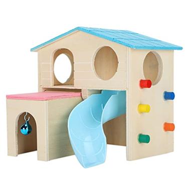 Imagem de Phefop Hamster House Fun Hut Wood Gym que Importa para Tocar para Pequenas Pragas Sem Material (Azul)