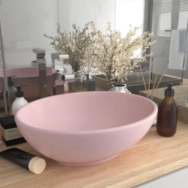 Imagem de Bacia Do Banheiro, Pia Do Vaso Do Banheiro Bacia Da Vaidade Balcão Lavatório Pia De Luxo Bacia Oval Rosa Fosco 40x33 Cm Cerâmica
