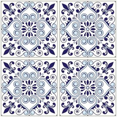 Imagem de Papel De Parede Adesivo Lavável Azulejo Azul Floral 10m