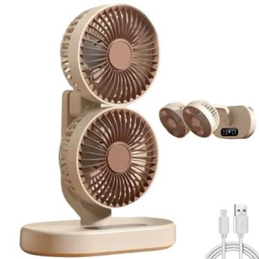Imagem de Credelin Ventilador de mesa oscilante de cabeça dupla, ventilador de mesa silencioso recarregável por USB com temporizador de 6 velocidades e 9 horas, rotação de 360° montável na parede para mesa