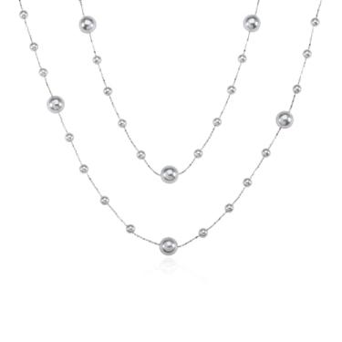 Imagem de IDOKAWA Colar feminino de 8 mm com imitação de pérola redonda em camadas, colar longo delicado com vários fios para festa, bijuteria vintage - Gery