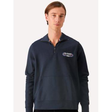 Imagem de Moletom Tommy Hilfiger Masculino Track Graphic Half Zip Azul Marinho, 