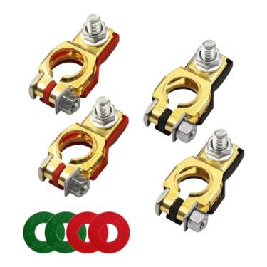 Imagem de AUCELI Conector de terminal de bateria, conjunto de grampo de terminal de cabo de bateria de poste superior, 2 pares positivos e negativos com 4 arruelas, bom contato resistência à corrosão acessórios