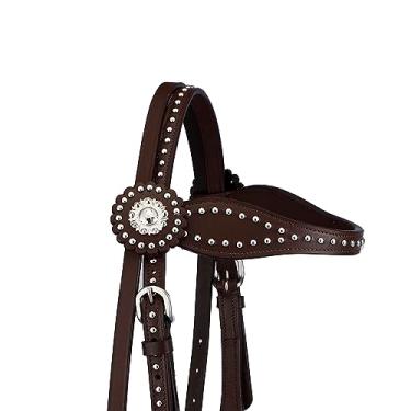 Imagem de Cabeceira de cavalo ocidental unissex de couro SIE com design manchado (pônei, marrom)