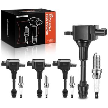 Imagem de A-Premium Conjunto Premium De 4 Bobinas Ignição (Pretas) E Velas Irídio Compatíveis Com Nissan Altima Sentra 2002-2006, X-Trail 2005-2006 L4 2.5L