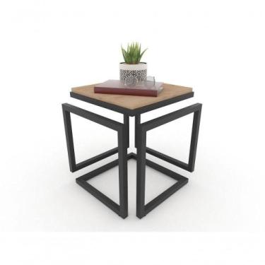 Imagem de Mesa Lateral Cubo Metalon Preto Carvalho Mel - 40cm - Casa Decor Lis