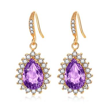 Imagem de Brincos de cristal Swarovski Halo em formato de gota para mulheres, joia hipoalergênica banhada a ouro rosa 14K