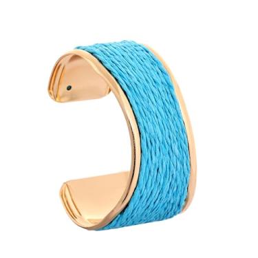 Imagem de Pulseira feminina de ráfia, colorida, grossa, declaração, onda irregular, férias, tropical, praia, primavera, verão, pulseira aberta à mão, boho, acessórios de bijuteria, One Size, Ráfia, Sem Pedra