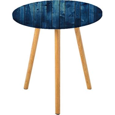 Imagem de Toalha de mesa lateral redonda azul escuro, tábua de imagem de textura de tábuas de madeira, madeira, madeira rústica, adequada para sala de estar, quarto, espaço pequeno, serve para mesa redonda de