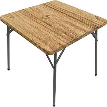 Imagem de CESGFC Toalha de mesa de madeira, estampa de textura de prancha de madeira, borda elástica, capa de mesa de jantar interna/externa, adequada para mesa quadrada de 107 x 106 cm