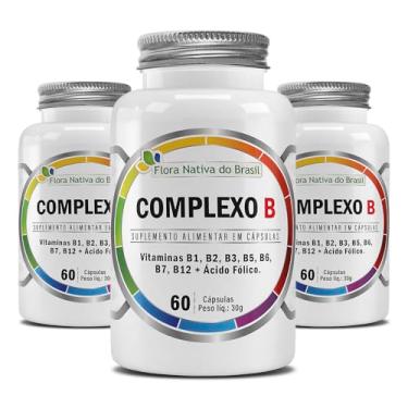 Imagem de Complexo B (Vitamina B1, B2, B3, B5, B6, B7, B12 + Ácido Fólico) Kit 3x 60 Cápsulas Cada - Flora Nativa do Brasil