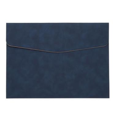 Imagem de PATIKIL Pasta de arquivo A4 de couro PU, organizador de documentos, pasta de envelope com fecho de pressão para recibo de carta, azul