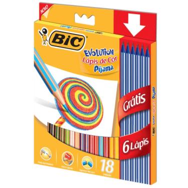 Imagem de Lápis De Cor Evolution Pijama 18 Cores + 6 Lápis Pretos Bic