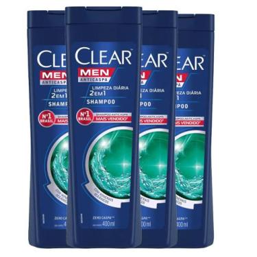 Imagem de Kit Shampoo Clear Men Anticaspa Limpeza Diária 2 Em 1 400ml - 4 Unidad