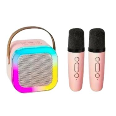 Imagem de Microfone Karaokê Bluetooth com 2 Microfones Sem Fio Voz Modulada e Caixa de Som Embutida