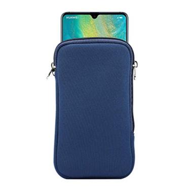 Imagem de Bolsa de neoprene à prova de choque capa para celular com zíper no pescoço para iPhone 17 Pro Max 16 Pro Max Samsung Galaxy S25 Ultra S24 Ultra A16 A26 A36 A05 A06 Moto G Power 2025 (azul)