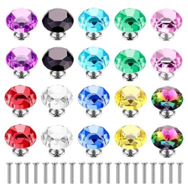 Imagem de YIPINER 20 puxadores de gaveta puxadores de armário puxadores de gaveta de cristal de 30 mm puxador de gaveta de cristal brilhante com 20 parafusos para cozinha, armário, mesa