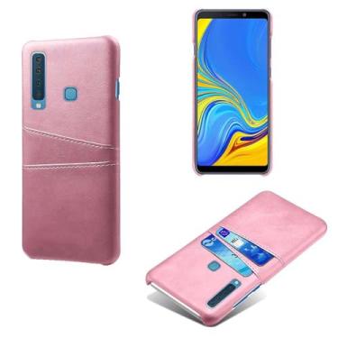 Imagem de Capas Compatível com Samsung Galaxy A9 (2018),Caso de couro PU-Tampa de telefone a prova de choque com 2 slots de cartão,Proteção anti-impressão digital e anti-gota-Pink