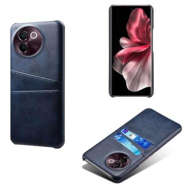 Imagem de Capas Compatível com VIVO V30E 5G,Caso de couro PU-Tampa de telefone a prova de choque com 2 slots de cartão,Proteção anti-impressão digital e anti-gota-Blue