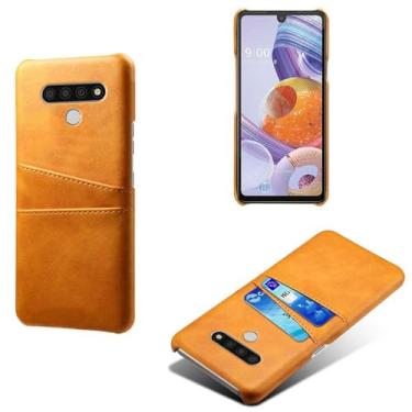 Imagem de Capas Compatível com LG Stylo 6,Caso de couro PU-Tampa de telefone a prova de choque com 2 slots de cartão,Proteção anti-impressão digital e anti-gota-Yellow