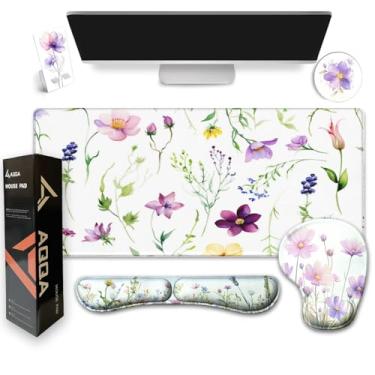 Imagem de AQQA Tapete de mouse grande para jogos, almofada de descanso de pulso e suporte de pulso, borda costurada, estendida, base antiderrapante, tapete de mesa de espuma viscoelástica para escritório, casa