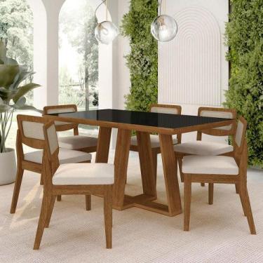 Imagem de Mesa Sion 1,60 Com 6 Cadeiras Sextavada Freijó/pto/bouclé Off - M.a - 