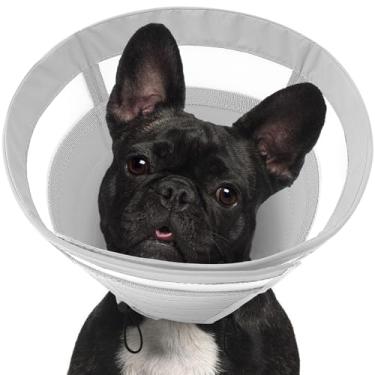 Imagem de SAWMONG Cone macio para cães pequenos, coleira de recuperação de animais de estimação ajustável para parar de lamber, coleira eletrônica Elizabeth leve para recuperação, filhotes de gatos (P, cinza)