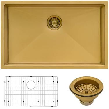 Imagem de Pia de cozinha de aço inoxidável de 68,5 cm com acabamento em bronze acetinado dourado fosco de calibre 16 - RVH6127GG da Ruvati