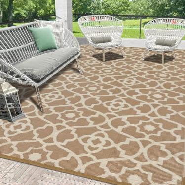 Imagem de HEBE Tapete externo impermeável 22 x 30 cm, tapete de plástico de palha, tapete reversível para pátio ao ar livre, espaço para trailer, tapete interno externo para varanda, deck, acampamento, varanda