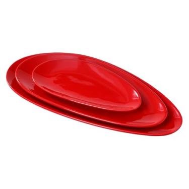 Imagem de vicrays Travessas ovais grandes de servir, pratos de porcelana de 40,6 cm/35,5 cm/25,4 cm para festa, churrasco, bandejas empilháveis, pratos de servir para aperitivos, sushi, restaurante, sobremesa