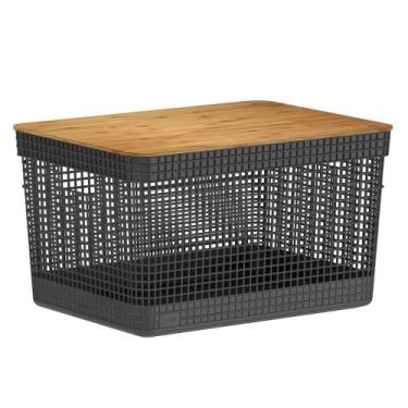 Imagem de Cesto Organizador Grid 20L Tampa Bambu CG355 - Ou, Preto